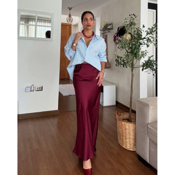 Satin Skirt Rok Satin Panjang Premium Satin Long Skirt Rok Satin Maxi Rok Duyung Satin Flo