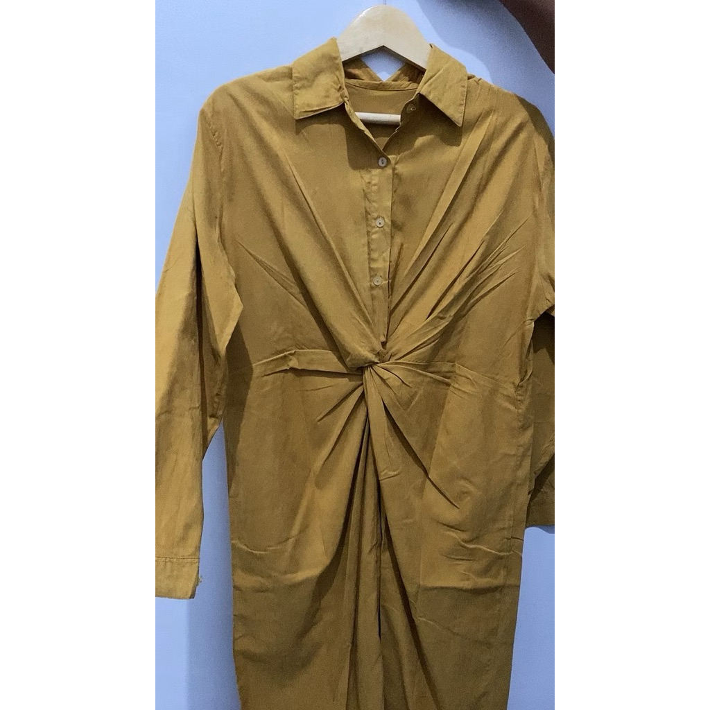 Jual tunik model lilit bahan kodorai kuning kunyit tunik kemeja ...