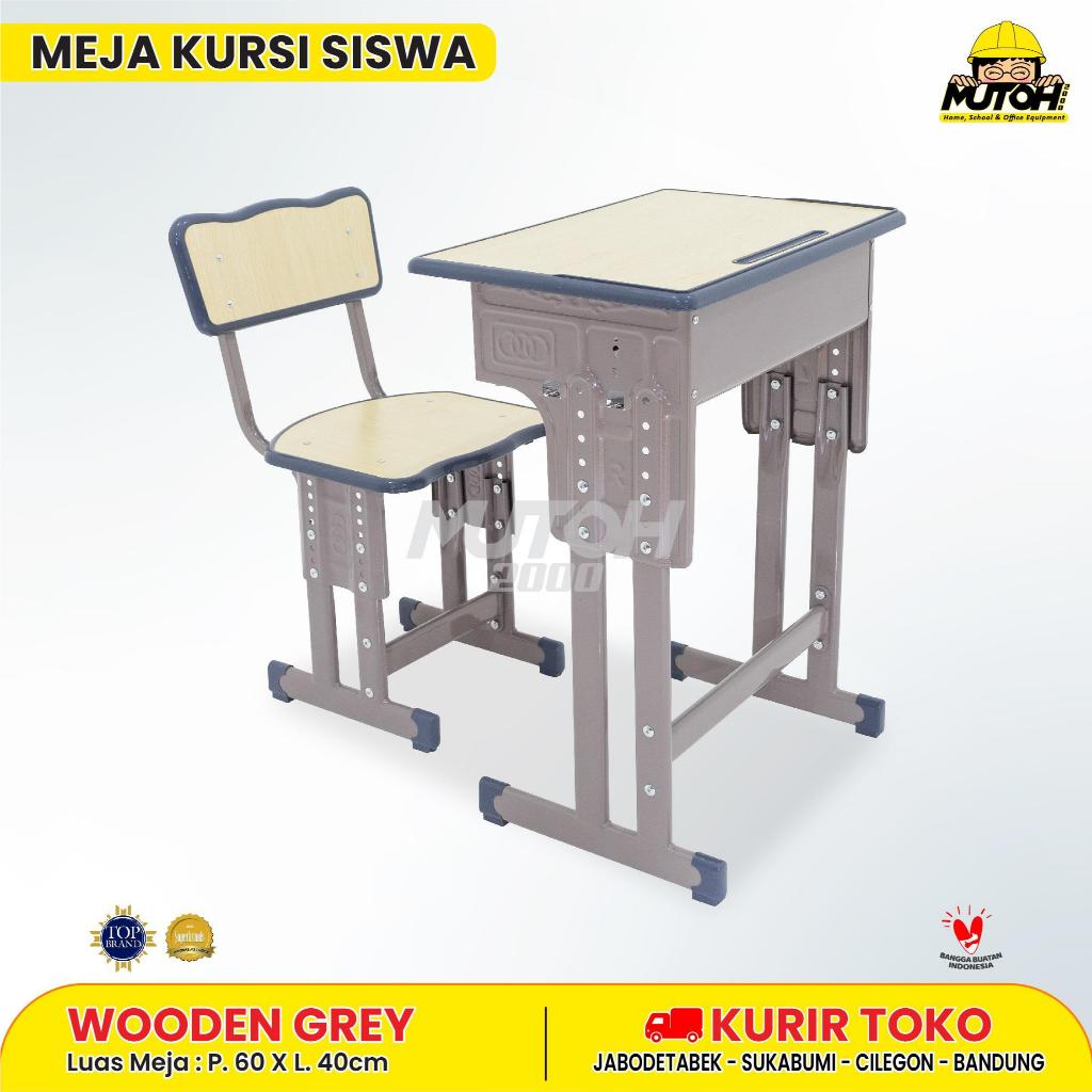 Jual Meja kursi sekolah adjustable 1 set Cokelat List Abu Abu meja ...