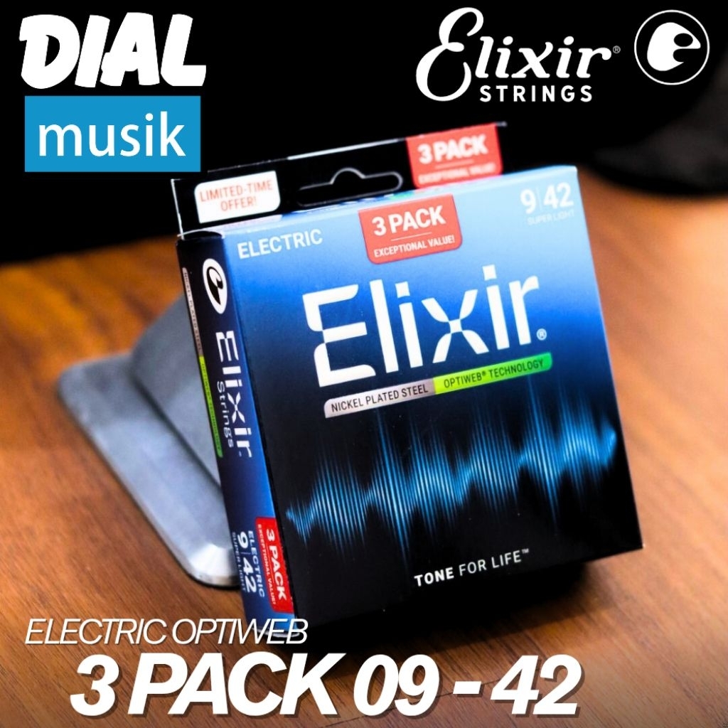 Jual Elixir 16571 / 3 Pack Electric Optiweb 09-42 / Senar Gitar ...