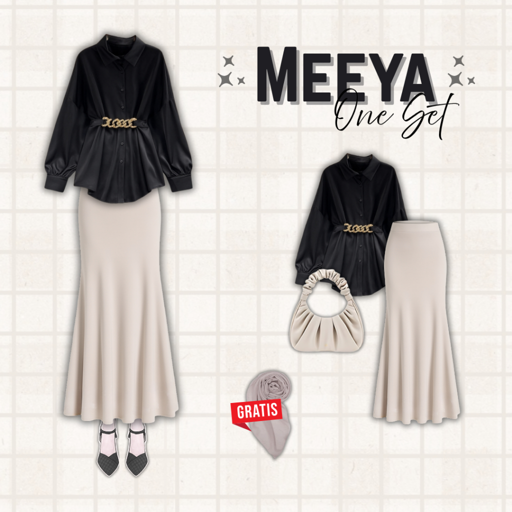 Jual One Set 3in1 Wanita | Blouse Rantai Hitam Rok Duyung Rok Ivory Tas ...