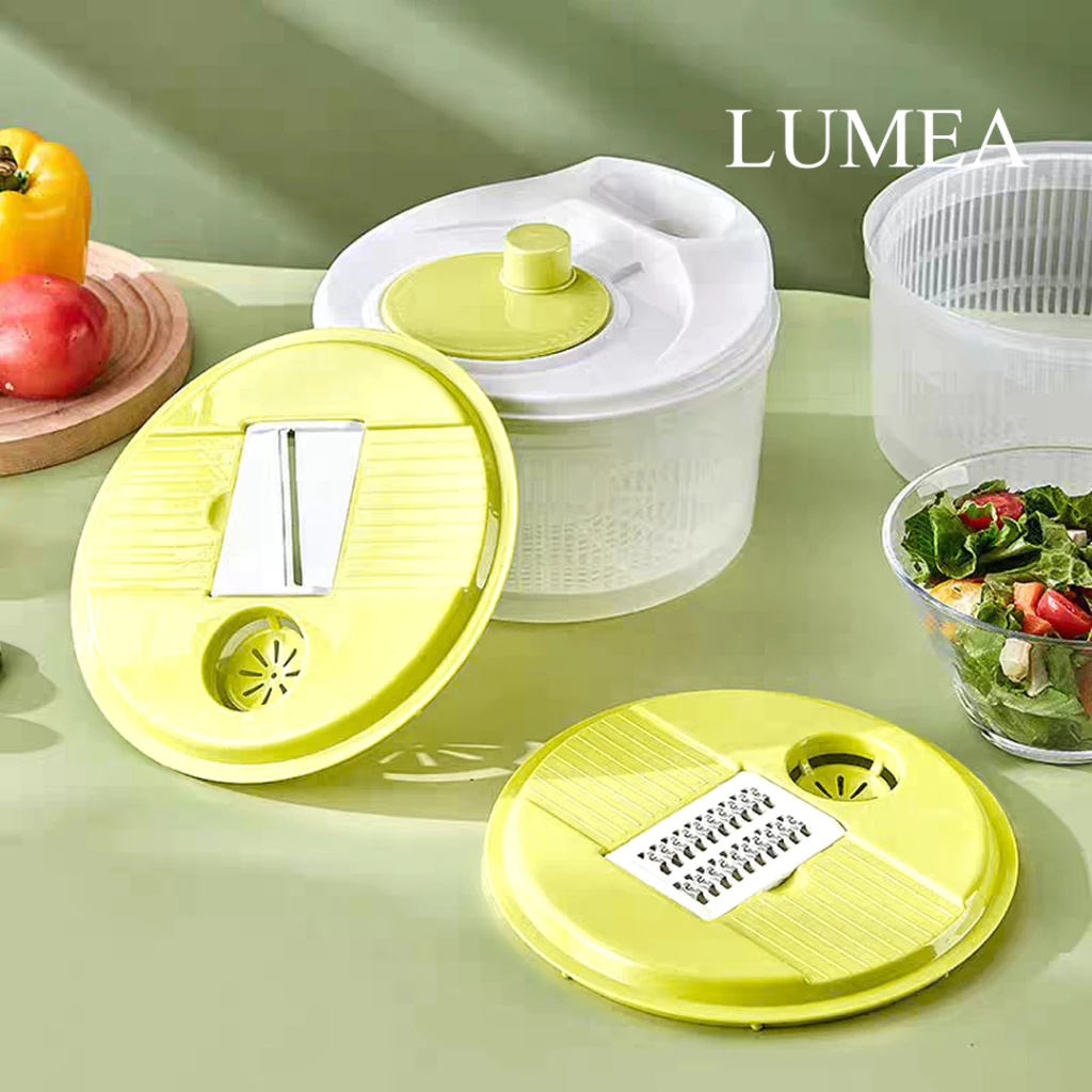 LUMEA - Mollit Baskom Pencuci Peniris Parutan Multifungsi 3500 mL Spinner / Peniris Berputar Pemotong Sayuran Sebaguna Serut Manual untuk Sayur, Buah, Bawang, Rempah Cuttles Slicer
