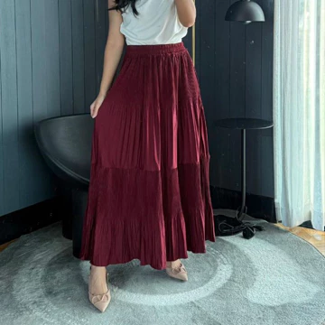 Rok Susun Plisket 2 Tingkat Premium Bawahan Wanita Maxi Rok Pesta Panjang Kantoran Pleated 2