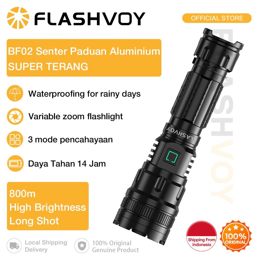 Jual FLASHVOY Senter Led Super Terang USB-C Anti Air Lampu Senter Cas ...