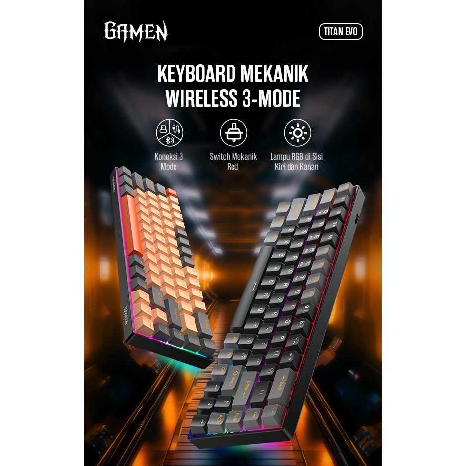 Jual [BISA COD] GAMEN TITAN EVO Mechanical Keyboard Wireless 3 Mode RGB ...