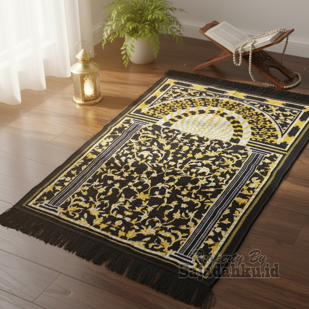 Sajadah Kiswah Bulu Turkey Ukuran MIDI 110 x 53cm Black edition harga grosir