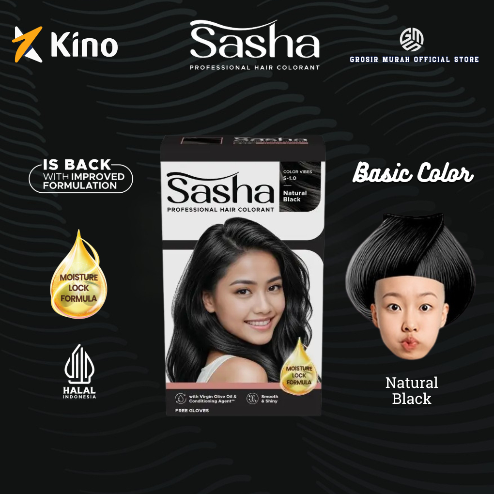 Jual Cat Rambut Sasha Hitam Alami Penutup Uban - Pewarna Tahan Lama ...