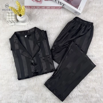 NOIRI Piyama Satin Baju Tidur Lengan Panjang Celana Panjang Setelan One Set Wanita Dewasa Motif