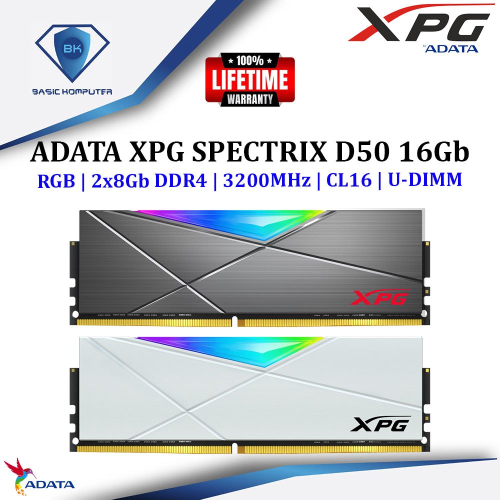 Jual ADATA XPG SPECTRIX D50 RGB 16Gb (2x8Gb) DDR4 3200MHz Longdimm ...