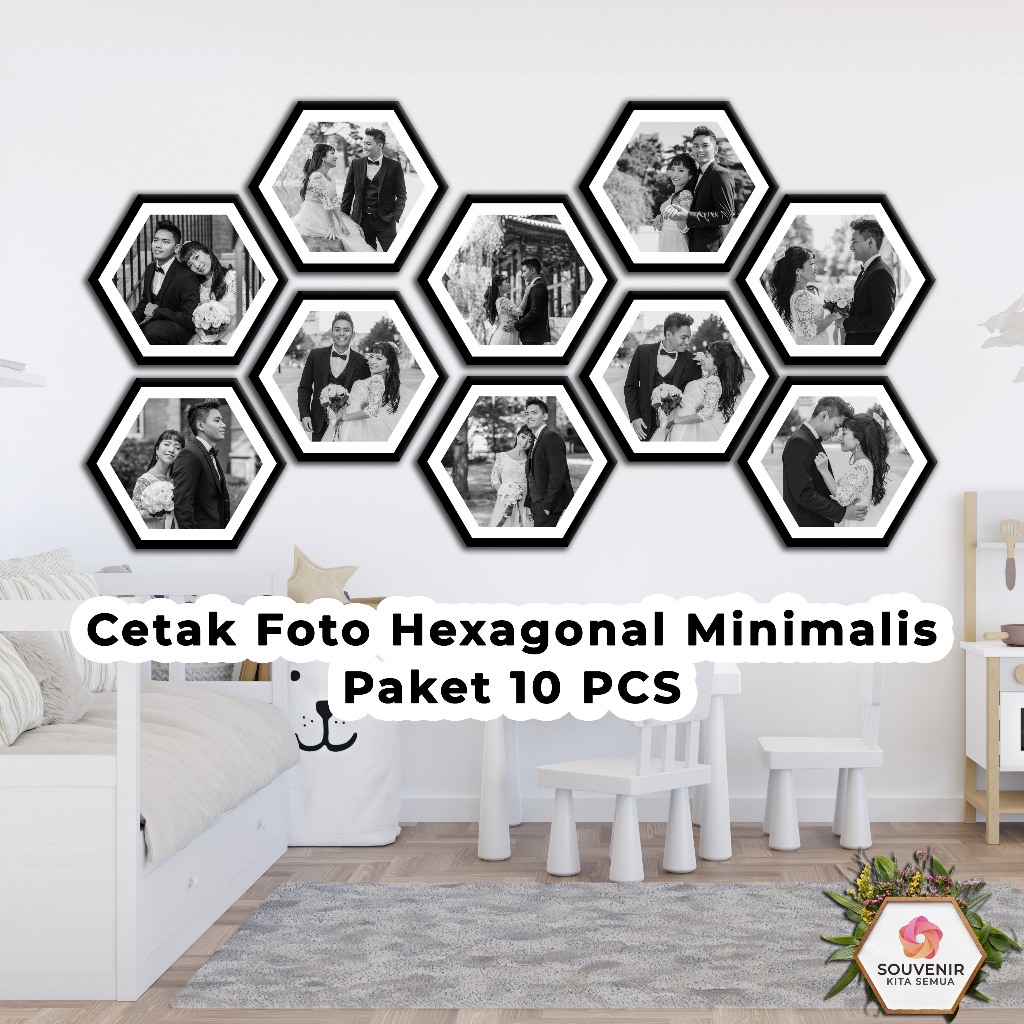 (Proses express) CETAK FOTO HEXAGONAL MINIMALIS - free bingkai isi 10pcs - Cocok Untuk Kado & Souvenir Spesial