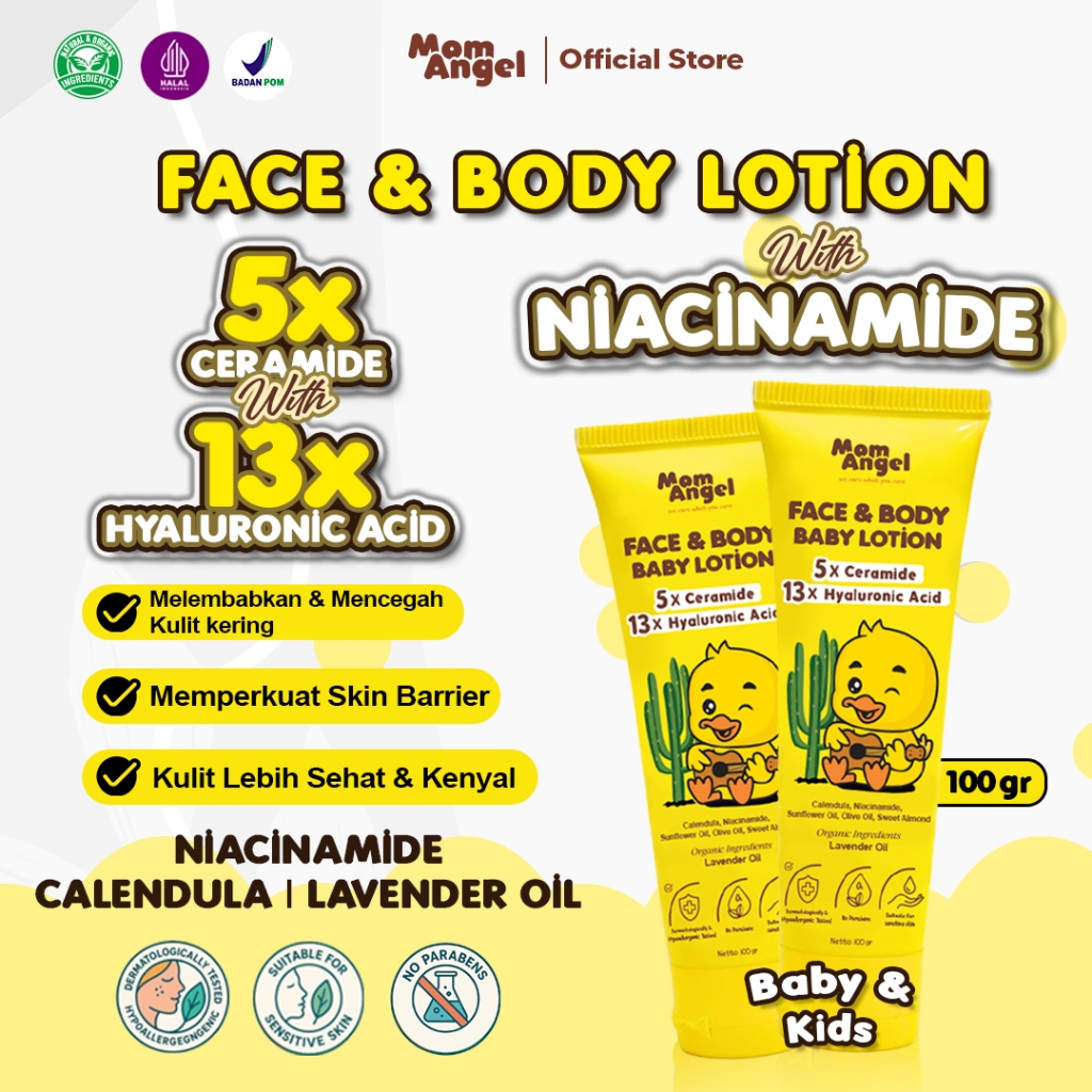 MOM ANGEL Face & Body Lotion Bayi 100ml - Niacinamide | 5x Ceramide | 13x Hyaluronic Acid