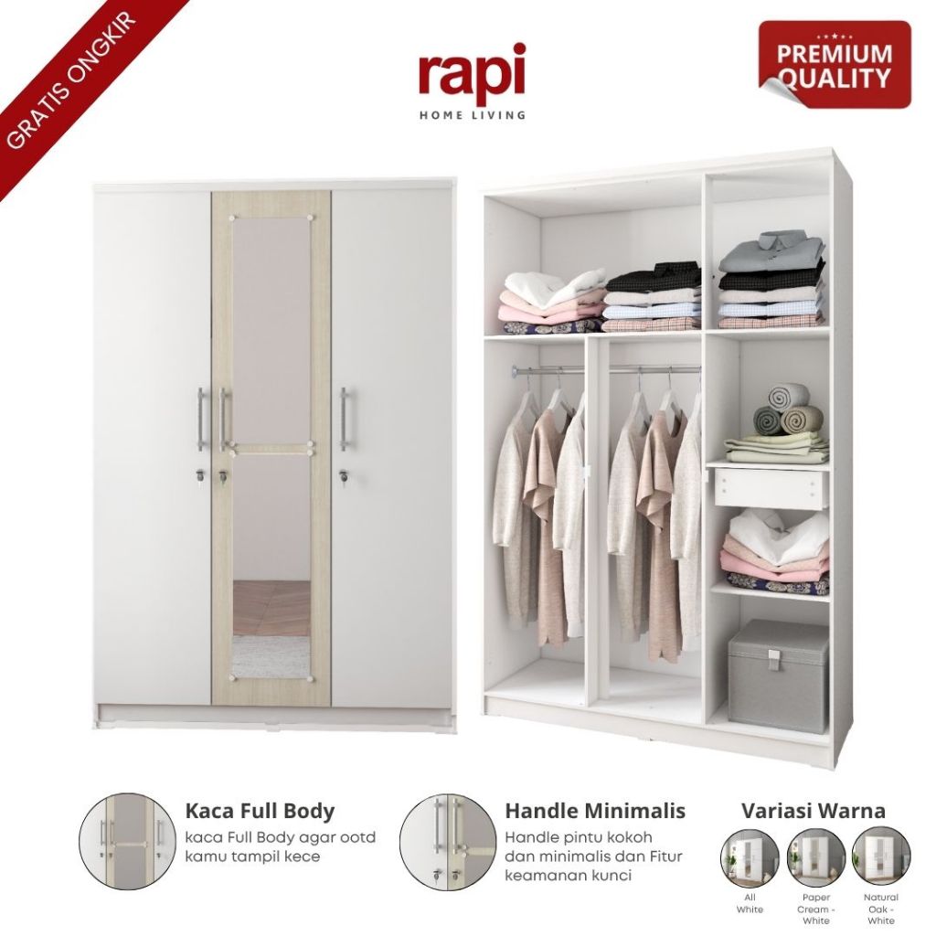 Jual RAPI - Lemari Pakaian Minimalis / Lemari Baju / Lemari 3 Pintu ...