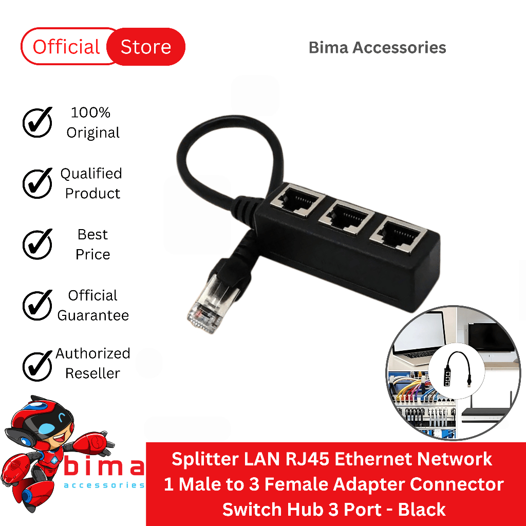 Jual Splitter LAN RJ45 Ethernet Network 1 Male to 3 Female Adapter ...