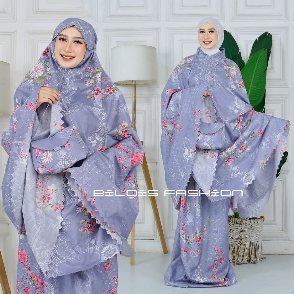 Mukena Dewasa Terbaru Katun Motip Import ADZKIYA 2in1 Resleting Trevel Lasercut  Series