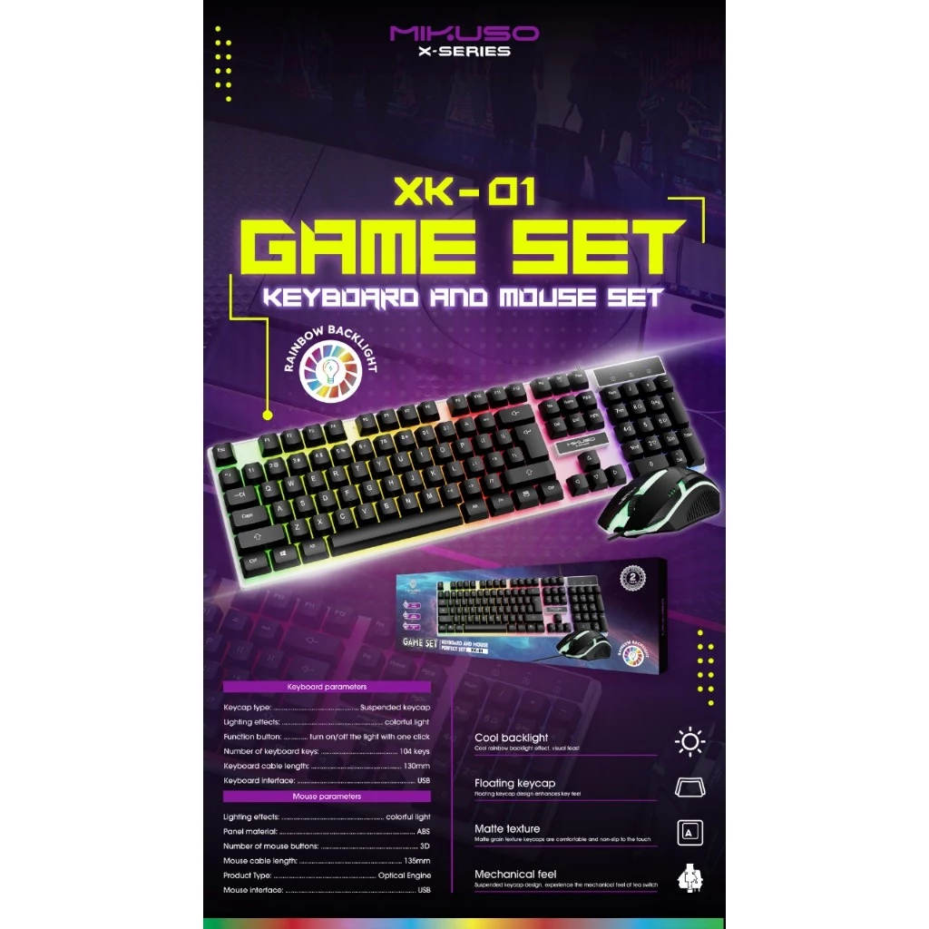 Jual MIKUSO XK-01 Keyboard Gaming Set Mouse Keyboard Mouse Game Set RGB ...