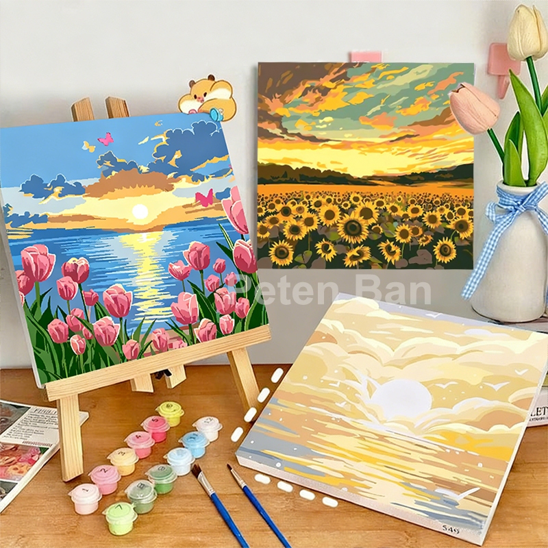 Jual 20x20cm DIY Paint By Number Kit Lukisan Bunga Pemandangan Canvas ...