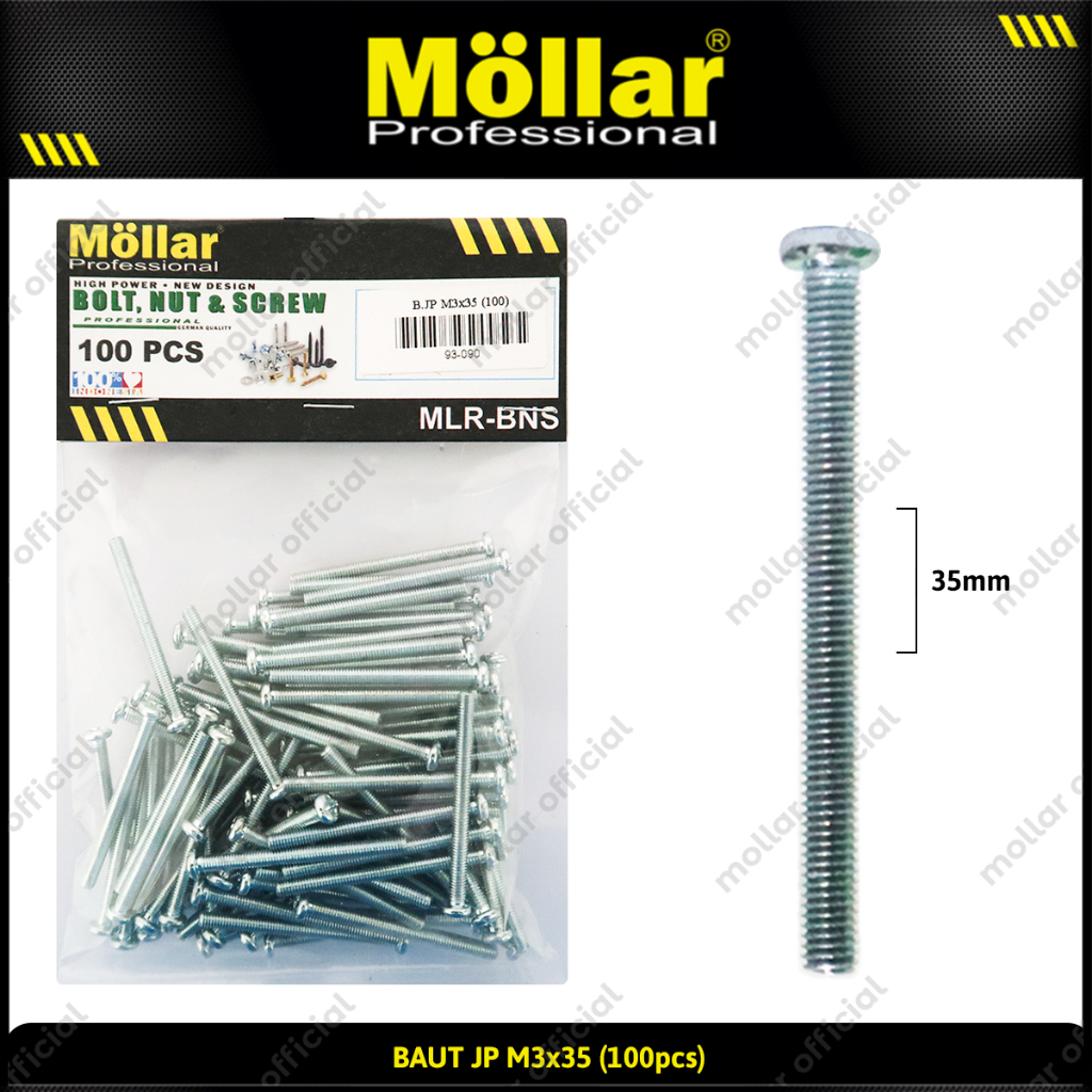 Jual MOLLAR 93-090 Baut JP 3 x 35 Machine Screw 3x35 Obeng Plus - 100 ...