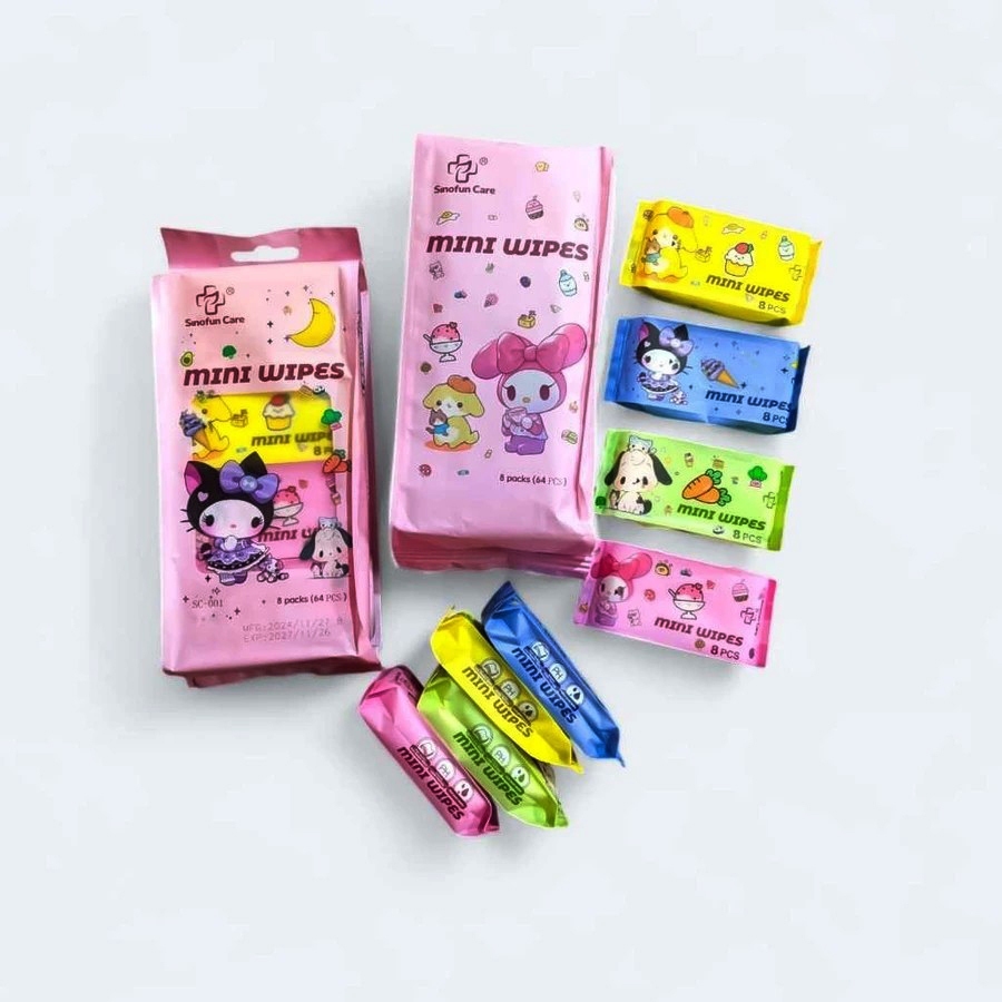 Tissue Basah Travel Size 1 Pack Isi 8 Bungkus/tisu Mini Anak /kartun/tisu Non Al - foto 4