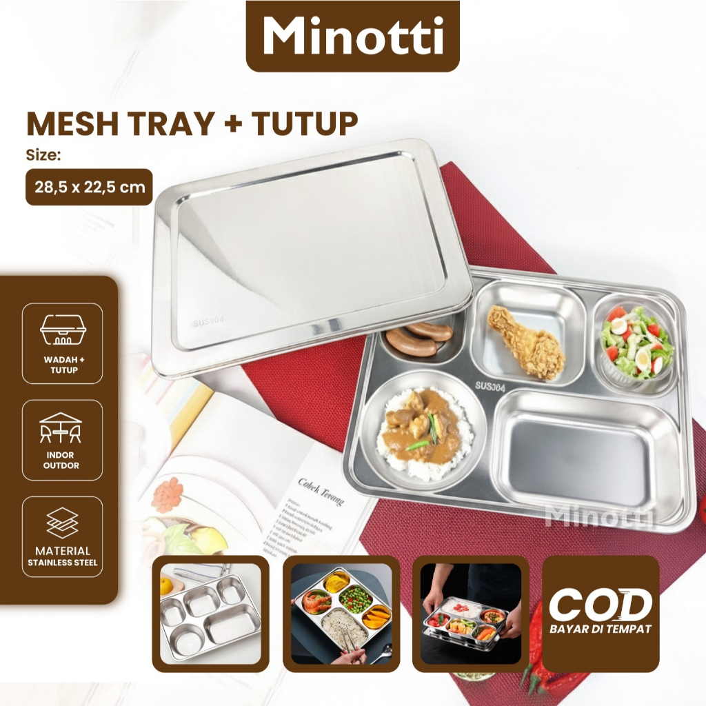 Jual Minotti Piring Makan Stainless Sekat 5 Stainless Lunch Box Sekat 5 ...
