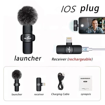 Mikrofon Wireless Clip On Plug Play Noise Cancelling Type C Lightning IPhone Android Vlog Live