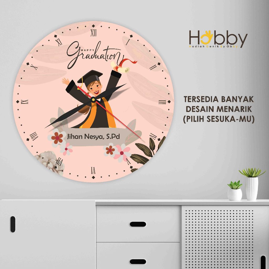 Jual JAM DINDING CUSTOM UNIK NAMA CARTOON KADO GRADUATION KAYU HADIAH ...