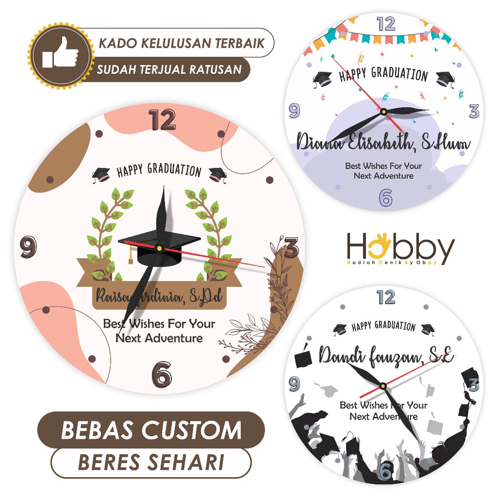 Jual JAM DINDING CUSTOM UNIK NAMA TULISAN HADIAH GRADUATION KAYU ...
