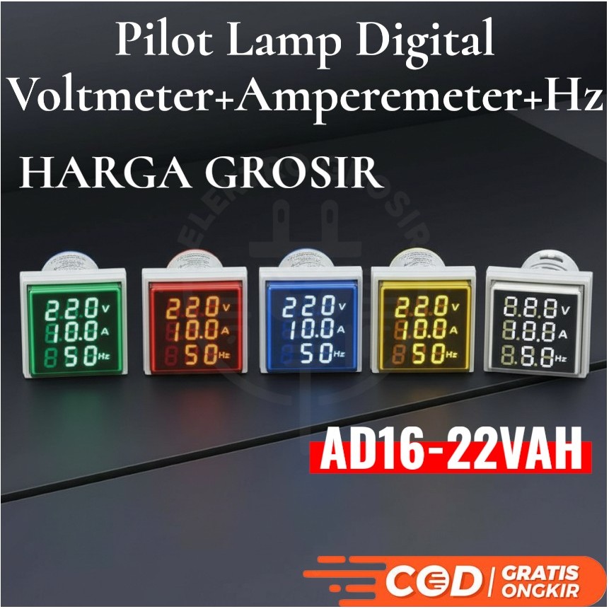 Jual [HARGA-GROSIR] Pilot Lamp Digital Voltmeter+Amperemeter+Hz AD16 ...
