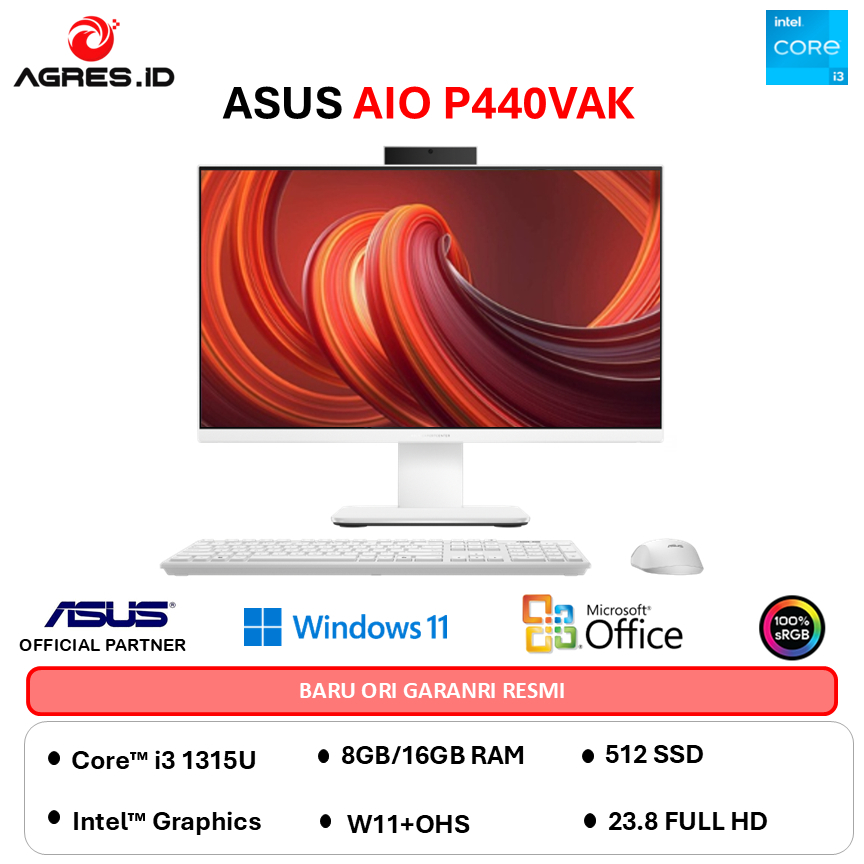 ASUS AIO P440VAK I3 1315U - 16GB 512GB W11+OHS 23.8FHD -W3851WS