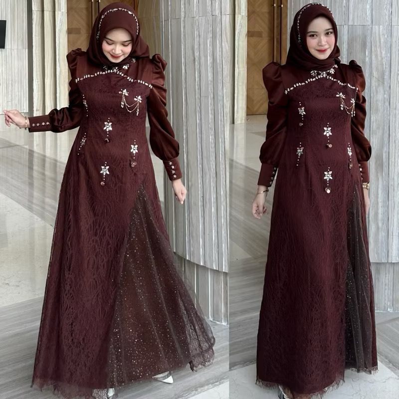 Jual COD Dress Mermaid Terbaru 2026 FITRI DRESS Bahan Velvet Mix Brokat ...