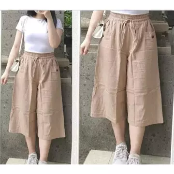 Celana Haruka 7 8 Linen Crinkle Kulot Santai Korean Style
