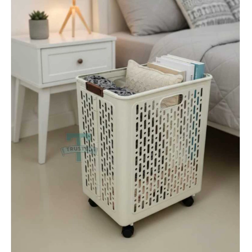 Foto 3 Keranjang Lipat Laundry Plastik Beroda Minimalis Tempat Baju Pakaian Kotor | 001