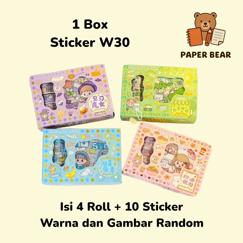 Jual 1 Box Sticker Viral W30 Isi 4 Roll Isolasi Bergambar dan 10 Lembar ...