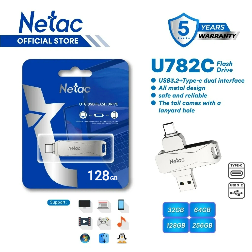 Jual Netac OTG Flashdisk U782C USB 3.2 + Type-C Dual Flash Drive 32GB ...