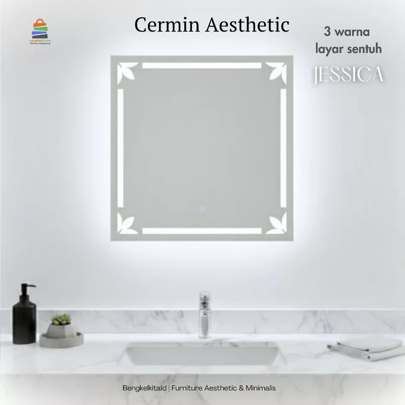 Jessica Cermin LED Sanblast Touchscreen Dinding Kaca Cermin Lampu Aesthetic Cermin Kamar Mandi