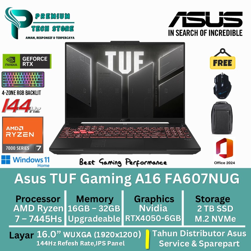 Jual Laptop GAMING ASUS TUF A16 FA607NUG AMD Ryzen 7 7445HS 64GB 1TB ...