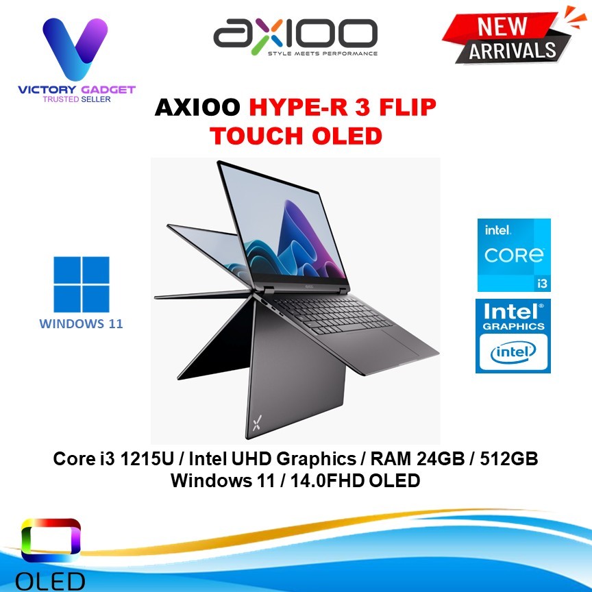 Jual AXIOO Hype-R 3 Flip Touch OLED i3 1215U 24GB 256GB SSD W11 14.0FHD ...
