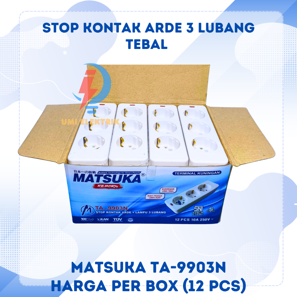Jual 1 Box (12 Pcs) Matsuka Stop Kontak Arde 3 Lubang + Lampu Indikator ...