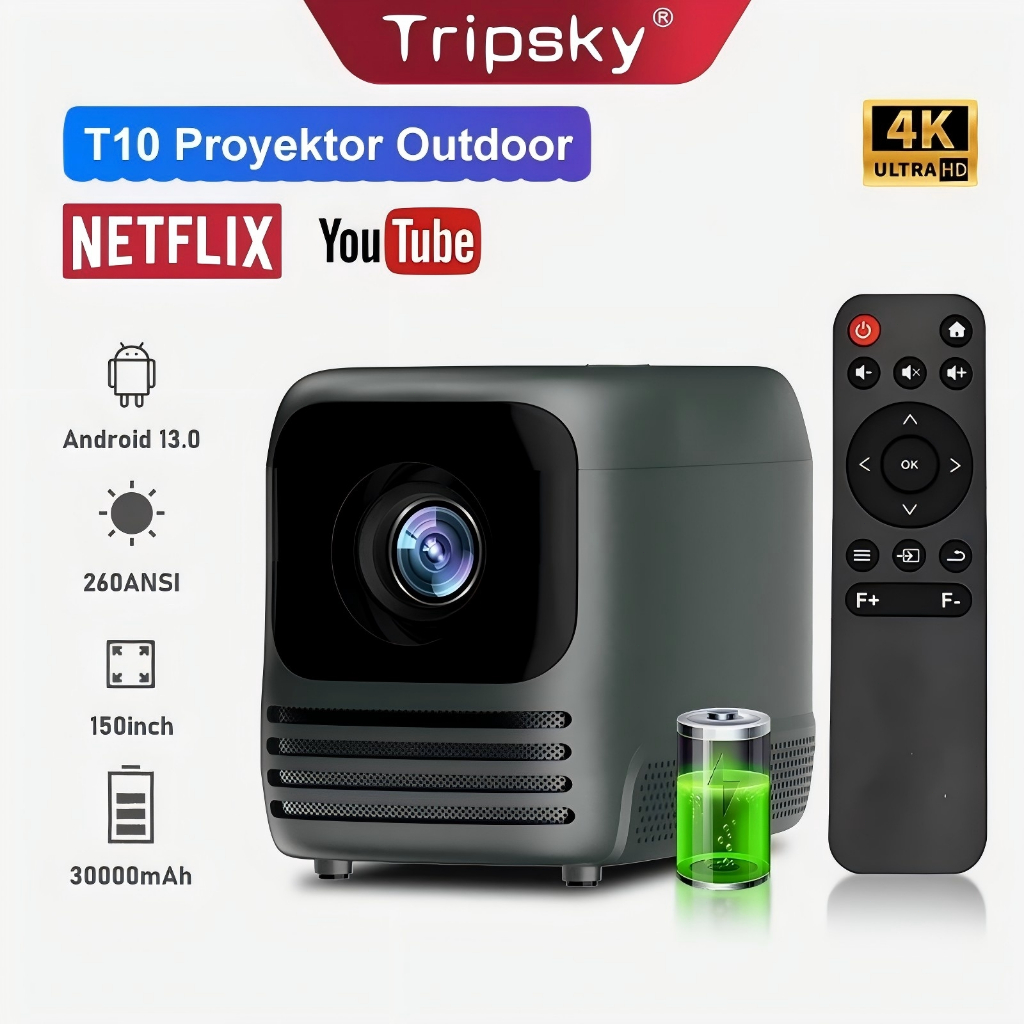 Jual Tripsky T10 Proyektor Android 13 OS 4K HD RAM 2G ROM 16G Netflix ...