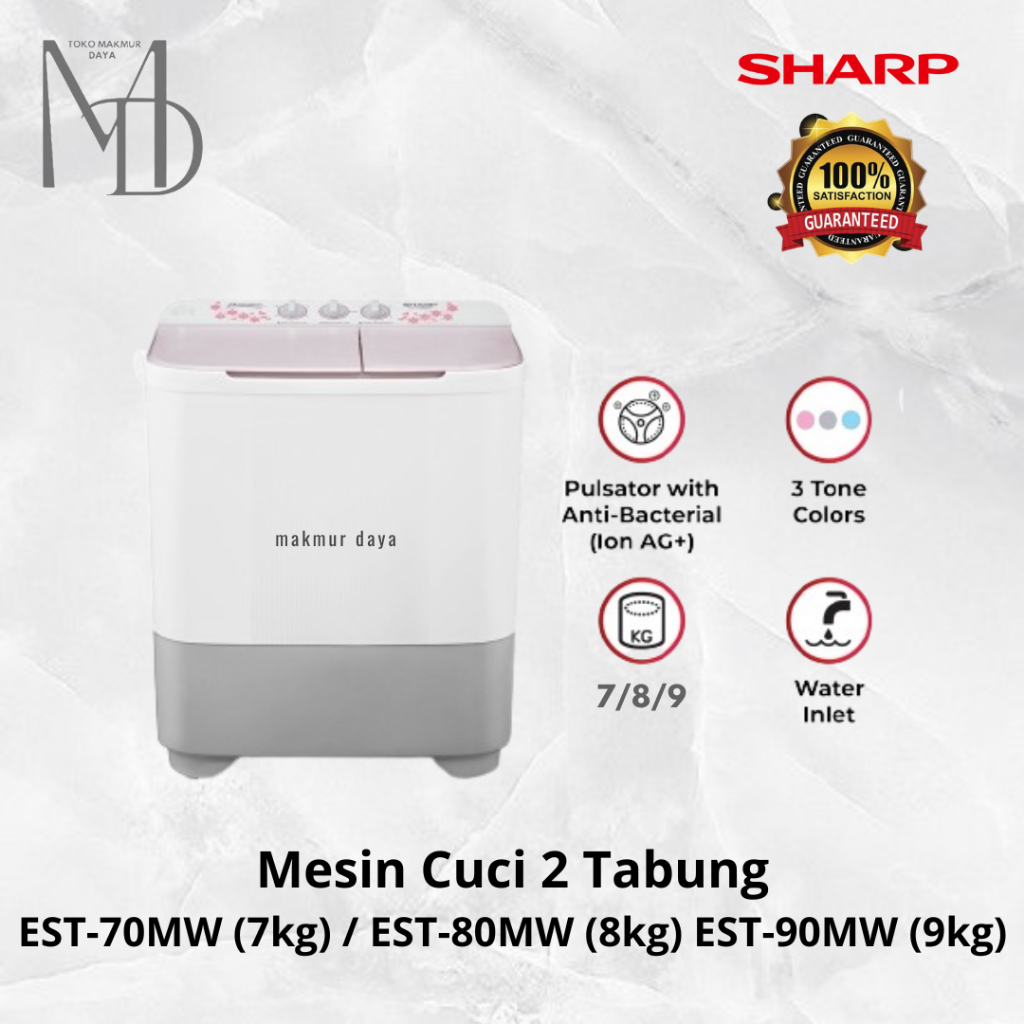 Jual SHARP MESIN CUCI 2 TABUNG 7KG 70MW / 8KG 80MW / 9KG 90MW EST-70MW ...