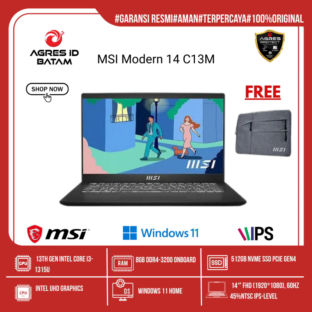 Jual MSI MODERN 14 I3 1315 8GB 512GB W11 14.0FHD BLIT IPS 2Y BLK -C13M ...