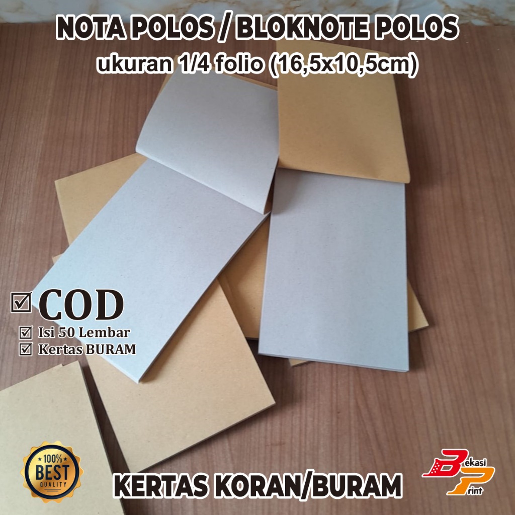 Jual Nota / Bon Polos / Blocknote Bahan Kertas Buram (koran) & HVS, uk ...