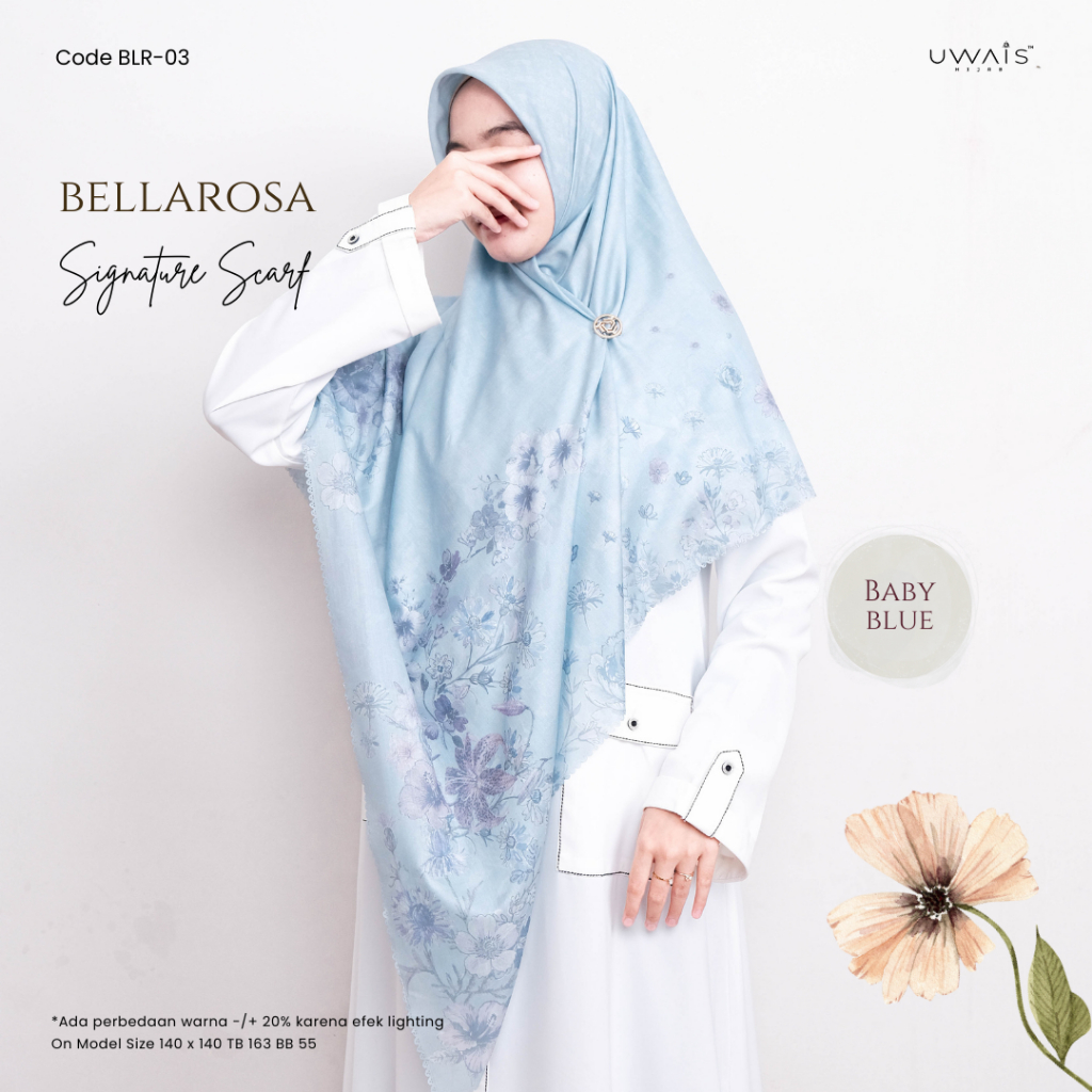 Uwais Bellarosa Scarf Hijab Segi Empat Motif Wanita Muslim Anti Nerawang Panas Mudah Dibentuk