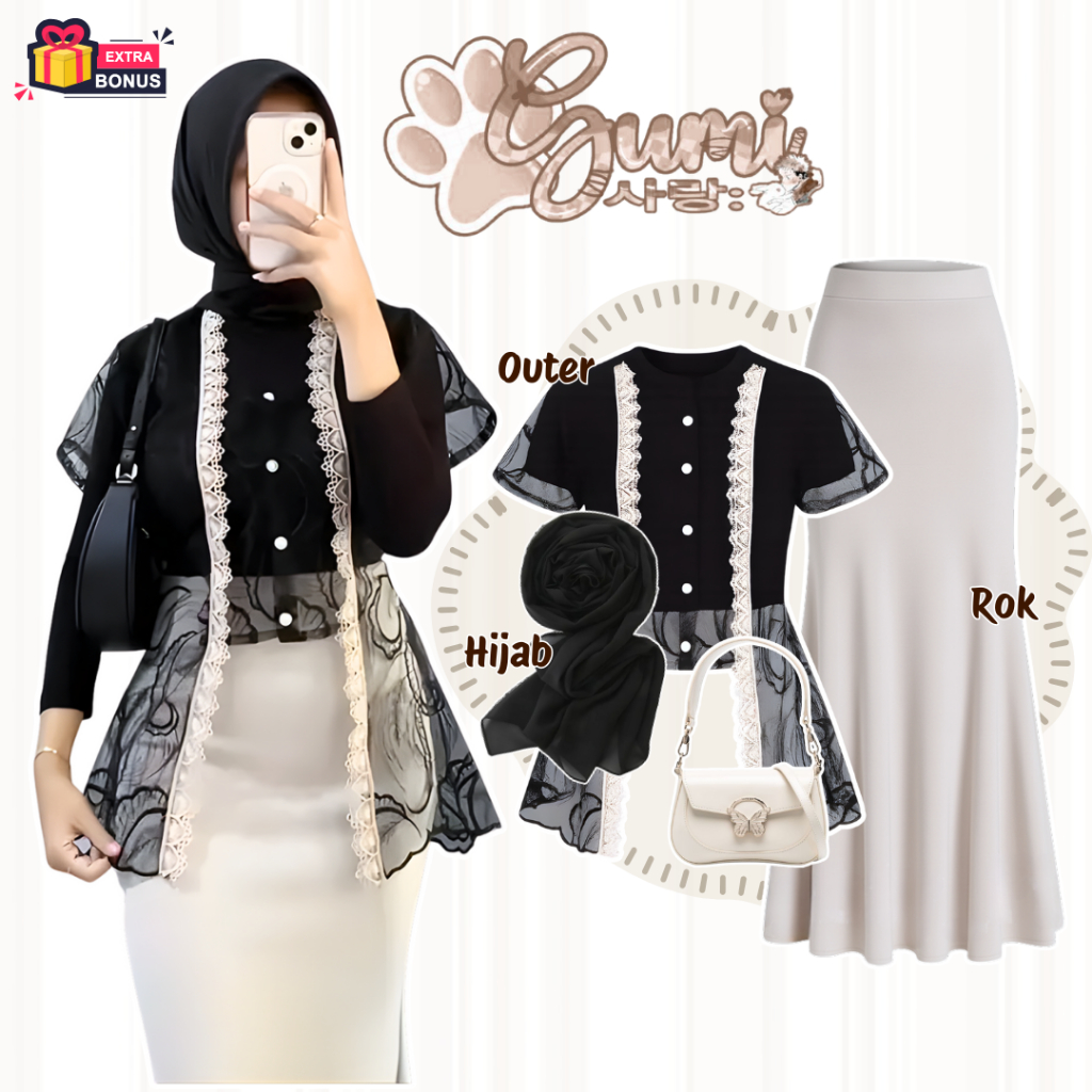 Jual Oneset One set 3in1 setelan hijab wanita outer vest broklat ...