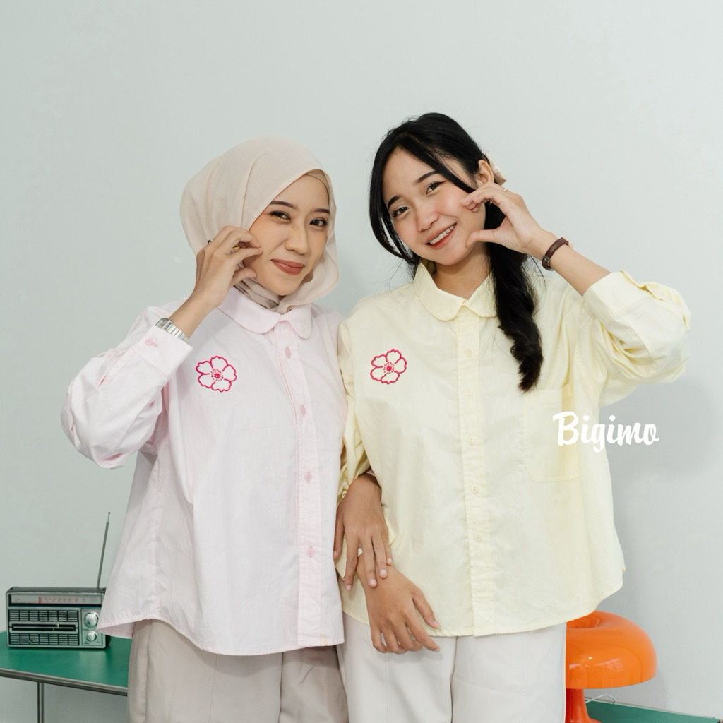 Jual BIGIMO - Kemeja Boxi Bordir Motif Bunga - Crop Shirt - Atasan ...