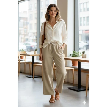 Celana Kulot Wanita Bahan Linen Premium Tali Serut Pinggang Full Karet Highwaist
