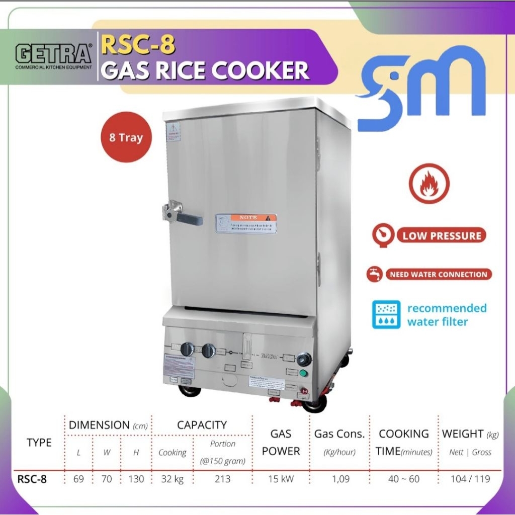Jual Rice Steamer Getra RSC-8MC Gas Rice Cooker Heavy Duty RSC8MC 8 ...