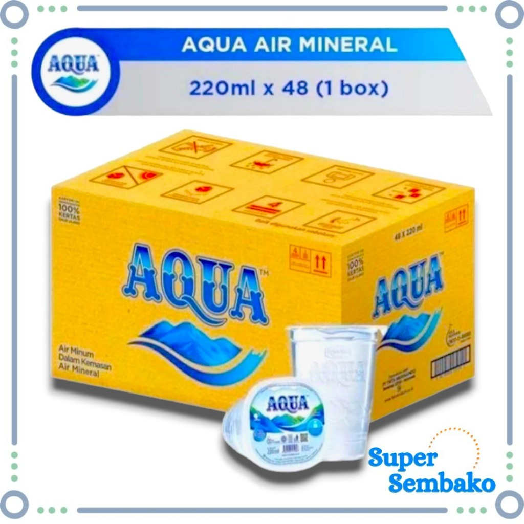 Jual AIR MINERAL AQUA GELAS 220ml 1 DUS KARTON ISI 48 CUP GELAS GROSIR