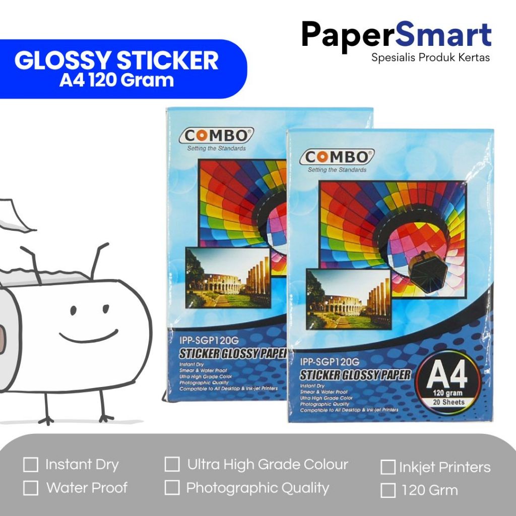 Jual Sticker Photo Paper A4 120gsm / Kertas Sticker A4 / Glossy Sticker ...