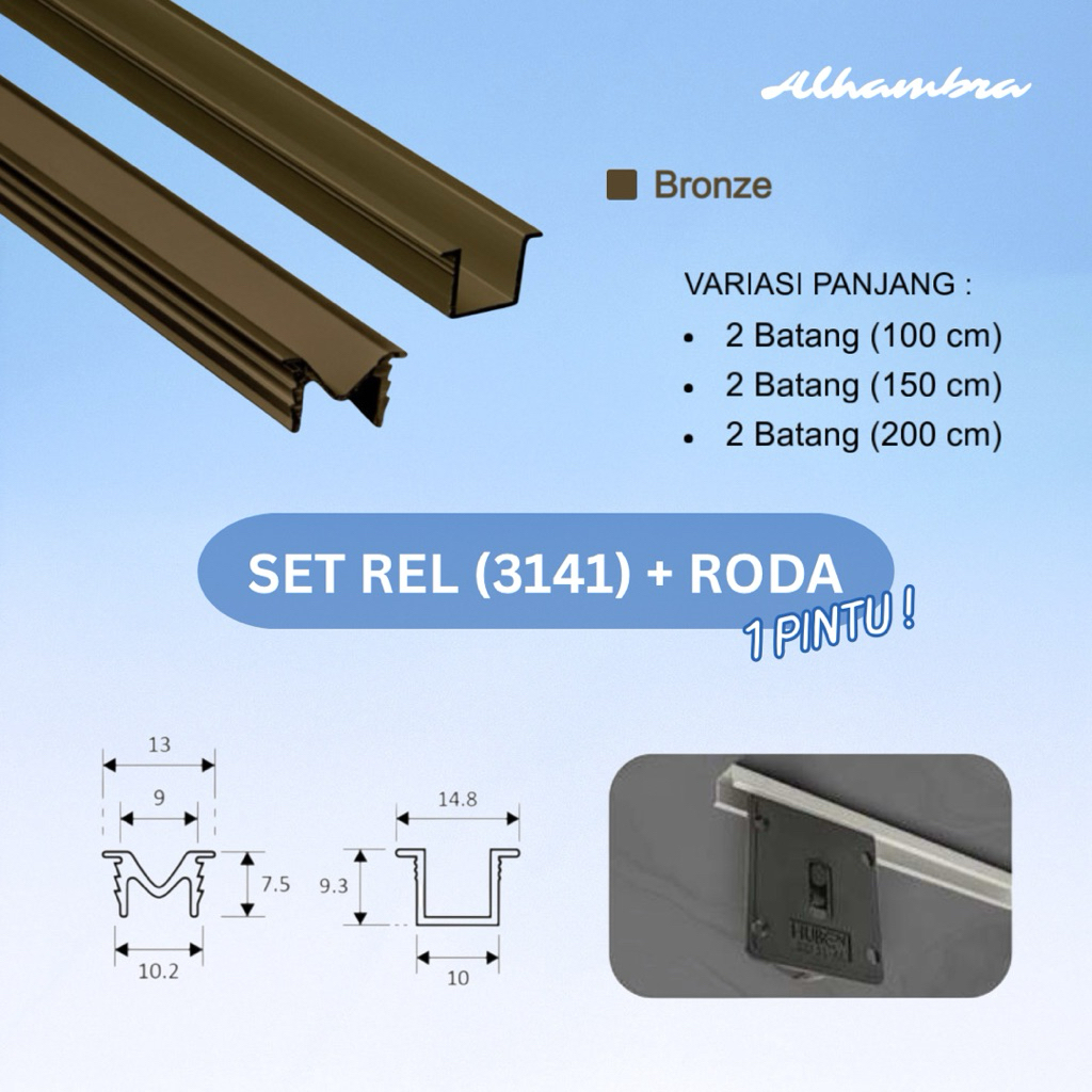 Jual [1 Pintu] Set Roda + Rel Tanam U M 3141 Panjang 100 , 150 , 200 cm ...
