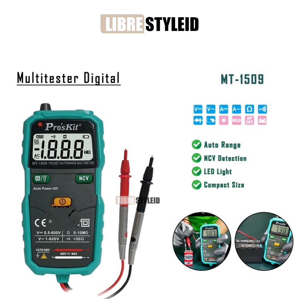 Jual PROSKIT MT-1509 DIGITAL MULTITESTER - POCKET AUTORANGE MULTIMETER ...
